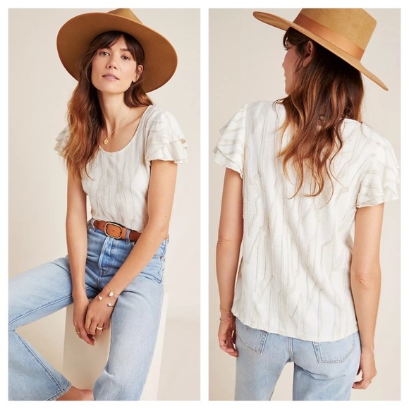 Anthropologie Dolan Flutter Cap Sleeve Top Sz S - Picture 1 of 12